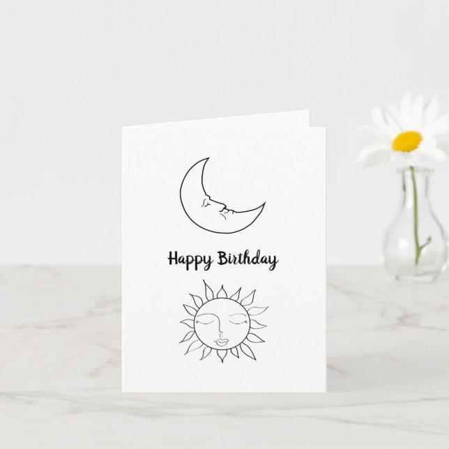 Simple Sun and Moon Happy Birthday Card (Small Plant)