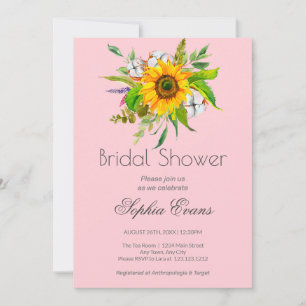 Simple Sunflower and Greenery Pink Bridal Shower Invitation