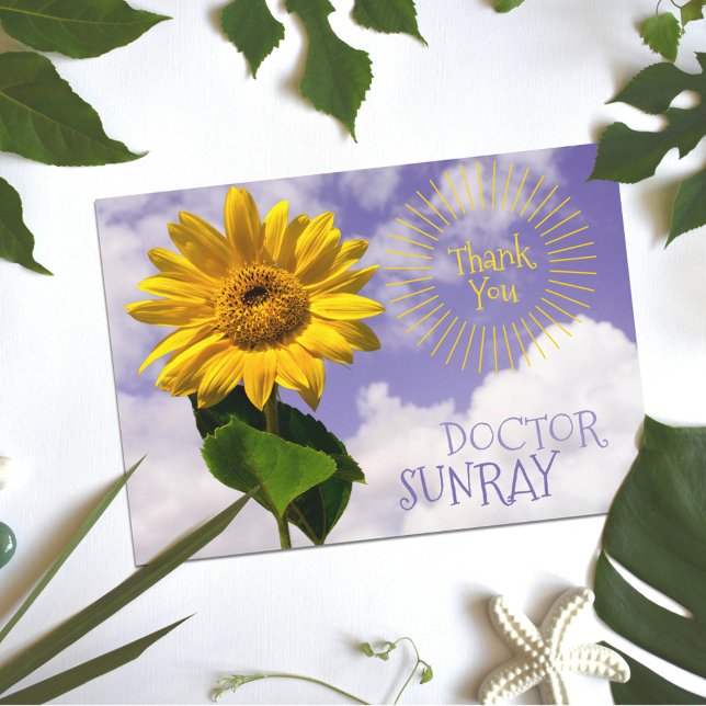 Simple Sunflower and Sunrays Thanks Rustic Doctor Thank You Card (Creator Uploaded)