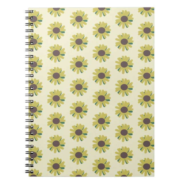 Simple Sunflower Brown Green Yellow Flower Pattern Notebook (Front)