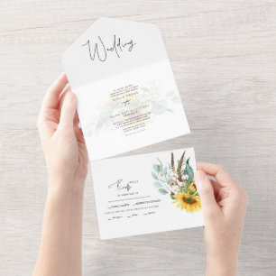 Simple Sunflower Eucalyptus Wedding All In One Invitation