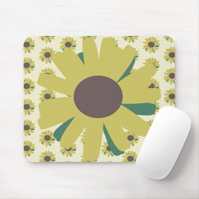 Simple Sunflower Flower Pattern Yellow  Mouse Mat (With Mouse)