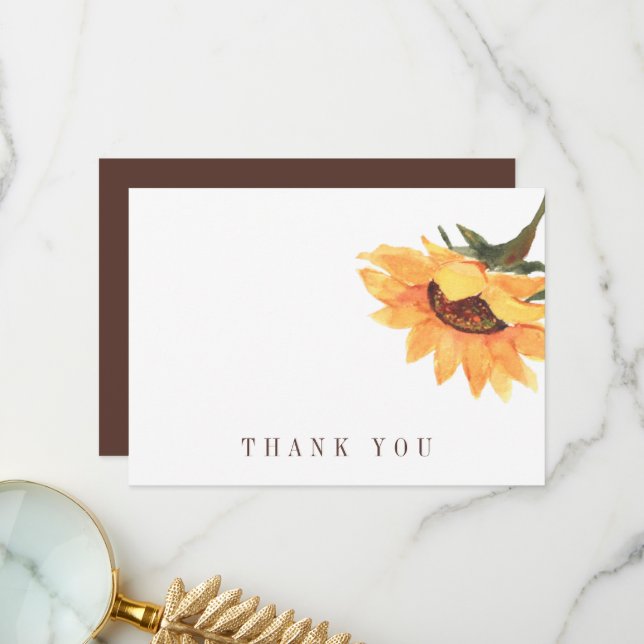Simple Sunflower II Funeral Thank You Card (Front/Back In Situ)