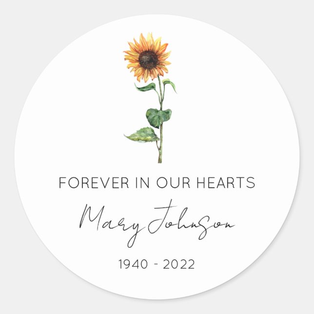 Simple Sunflower Memorial  Classic Round Sticker (Front)