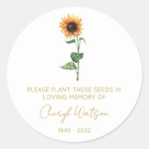 Simple Sunflower Memorial Seed Packet Classic Round Sticker