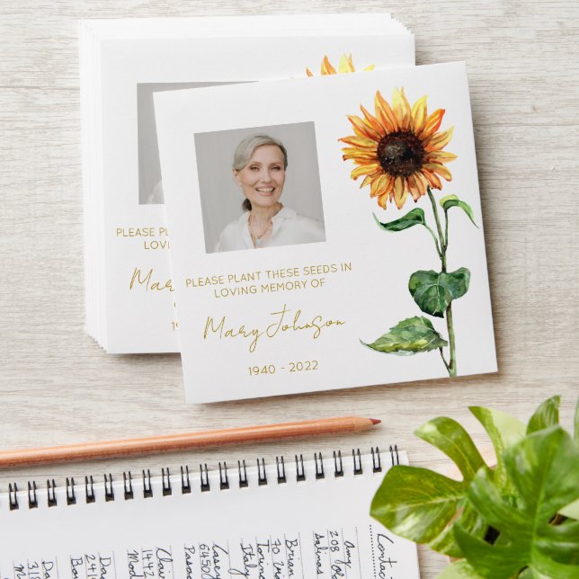 Simple Sunflower Photo Funeral Seed Envelope (Stacked)
