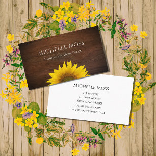 Simple Sunflower Rustic Wood Home Decor Business Card