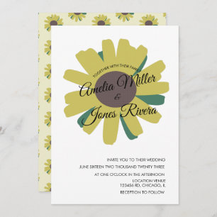 Simple Sunflower Script Greenery Yellow Wedding Invitation