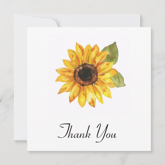 Simple Sunflower Sun Flower Watercolor  Thank You Card (Front)
