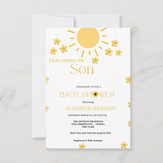 Simple sunflower  sunshine flower baby shower  invitation (Front)