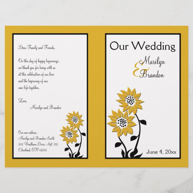 Simple Sunflowers Wedding Program (Front)
