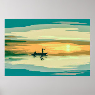 Simple Sunrise Fishing Artwork   Poster
