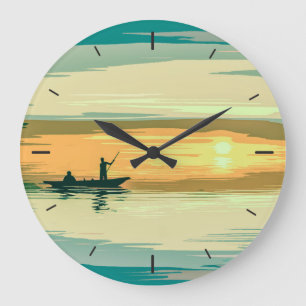 Simple Sunrise Fishing Artwork   Wall Clock