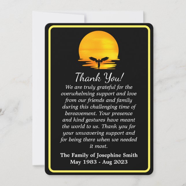 Simple Sunset Angel Funeral Thank You Card (Front)