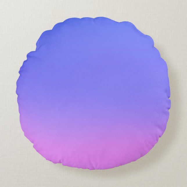Simple Sunset Ombre Effect Blue & Pink  Round Cushion (Front)