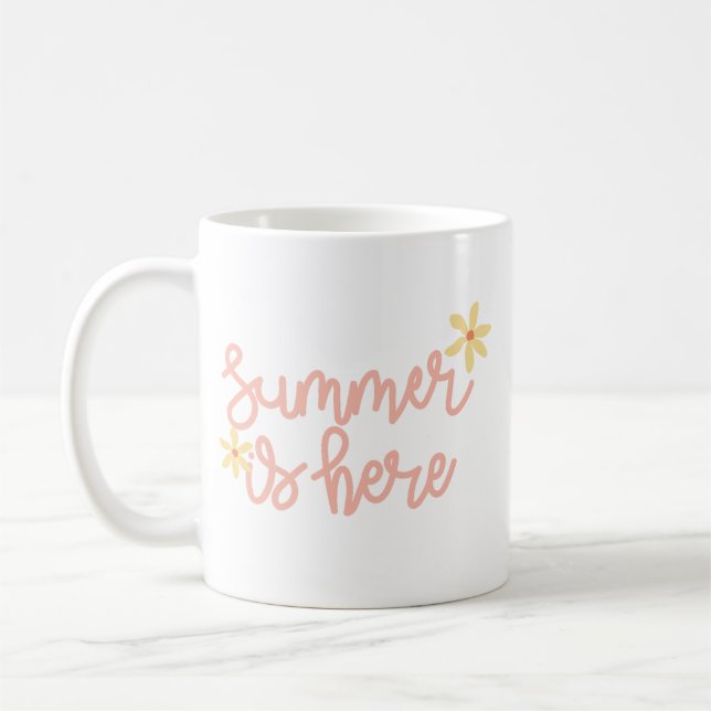Simple Sunshine Summer Pastel Pink Script Yellow Coffee Mug (Left)