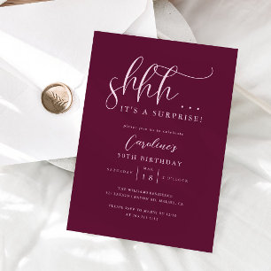 Simple Surprise Birthday Party Cranberry Invitation