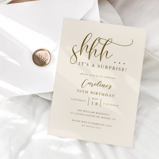 Simple Surprise Birthday Party Cream Invitation (Creator Uploaded)