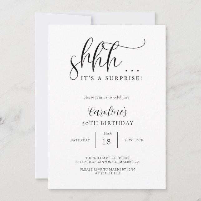 Simple Surprise Birthday Party  Invitation (Front)