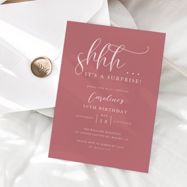 Simple Surprise Birthday Party Pink Invitation (Creator Uploaded)