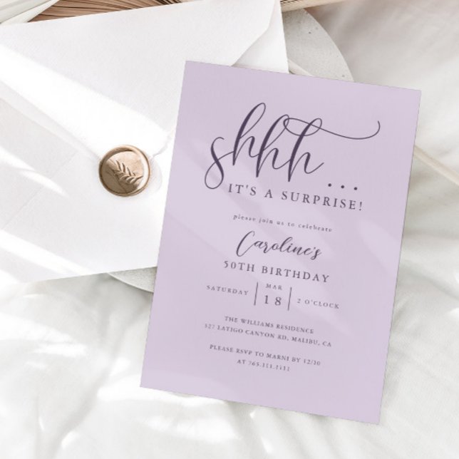 Simple Surprise Birthday Party Purple Invitation (Creator Uploaded)