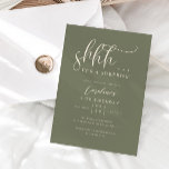 Simple Surprise Birthday Party Sage Green Invitation<br><div class="desc">Minimalistic surprise birthday party invitation card featuring script text that says "shhh...  it's a surprise!" at the top. Background is sage green.</div>