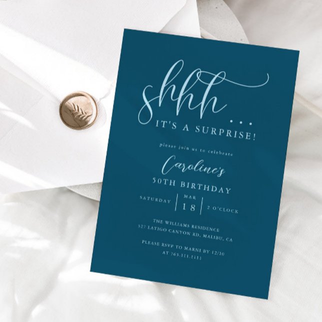 Simple Surprise Birthday Party Teal Invitation (Creator Uploaded)