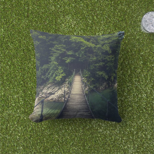 Simple suspension bridge over river Idrijca, Slove Cushion (Grass)