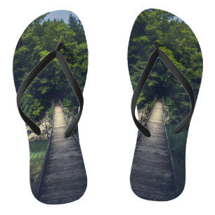 Simple suspension bridge over river Idrijca, Slove Flip Flops