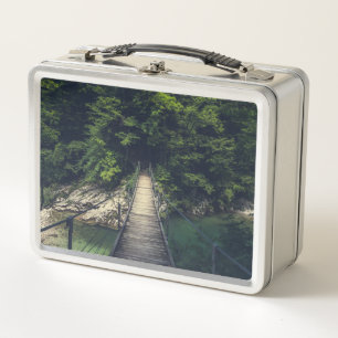 Simple suspension bridge over river Idrijca, Slove Metal Lunch Box