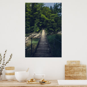 Simple suspension bridge over river Idrijca, Slove Poster
