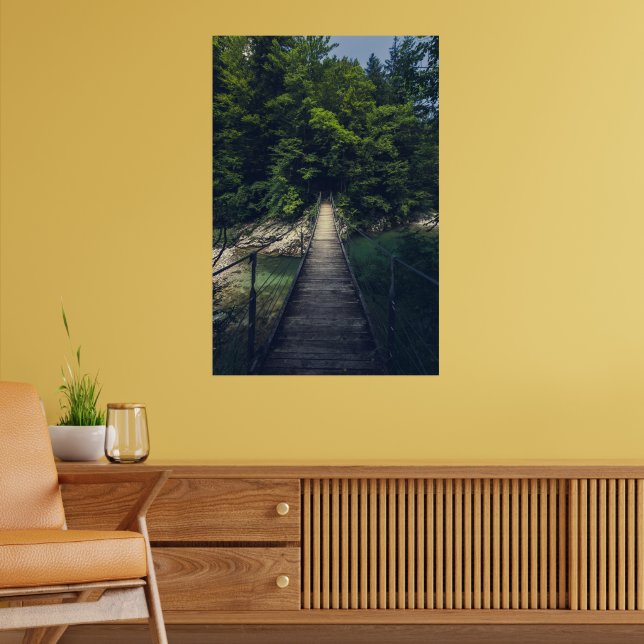 Simple suspension bridge over river Idrijca, Slove Poster (Living Room 2)