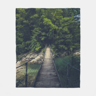 Simple suspension bridge river Idrijca, Slovenia Fleece Blanket