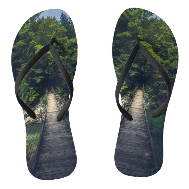 Simple suspension bridge river Idrijca, Slovenia Flip Flops (Footbed)