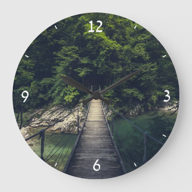 Simple suspension bridge river Idrijca, Slovenia Large Clock (Front)