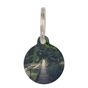 Simple suspension bridge river Idrijca, Slovenia Pet Tag
