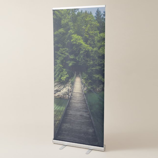 Simple suspension bridge river Idrijca, Slovenia Retractable Banner (3/4)