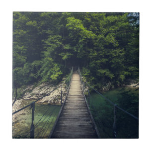 Simple suspension bridge river Idrijca, Slovenia Tile