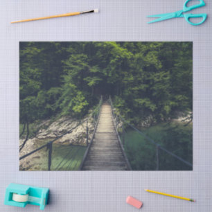 Simple suspension bridge river Idrijca, Slovenia Tissue Paper