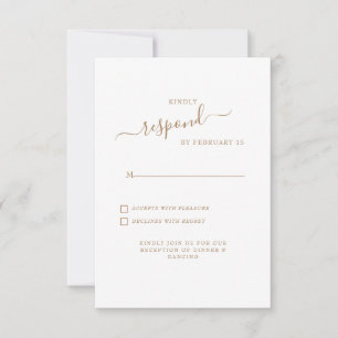 Simple Swash Gold Text White Wedding RSVP Card