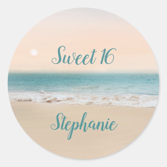 Simple Sweet 16   Beach Theme Party Classic Round Sticker (Front)