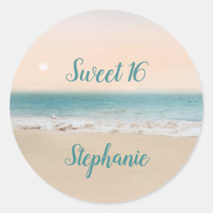 Simple Sweet 16 Beach Theme Party Classic Round Sticker