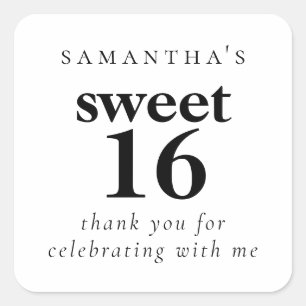 Simple Sweet 16 Party Any Colour Thank You Square Sticker