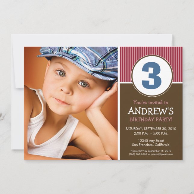 Simple & Sweet Chocolate/Red Birthday Invite (Front)
