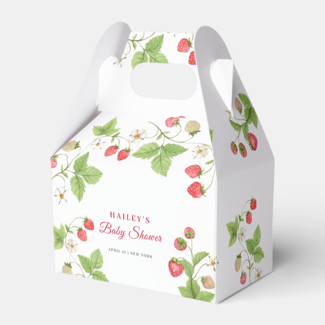 Simple Sweet Greenery Strawberry Baby Shower Favour Box (Front Side)