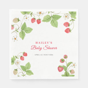Simple Sweet Greenery Strawberry Baby Shower Napkin