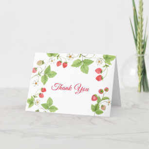 Simple Sweet Greenery Strawberry Baby Shower Thank You Card