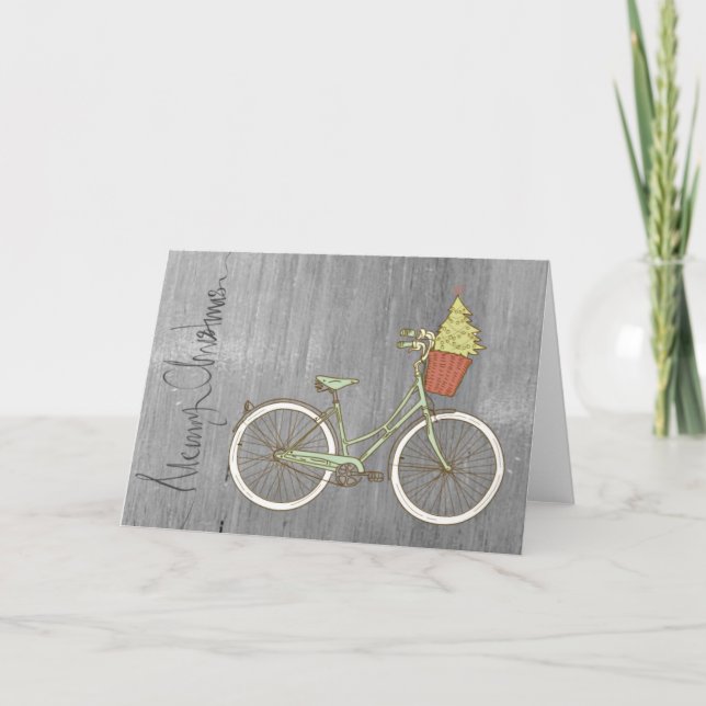 Simple & Sweet Grey Christmas Bike Card (Front)