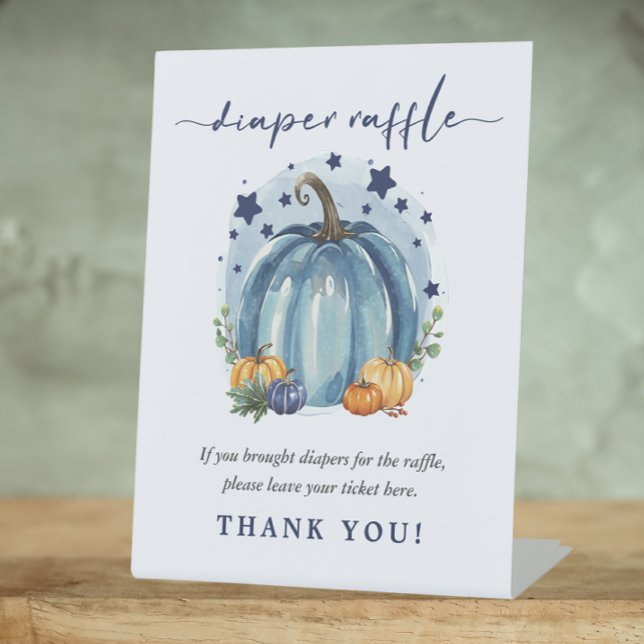 Simple Sweet Pumpkin Baby Boy Shower Diaper Raffle Pedestal Sign (Creator Uploaded)