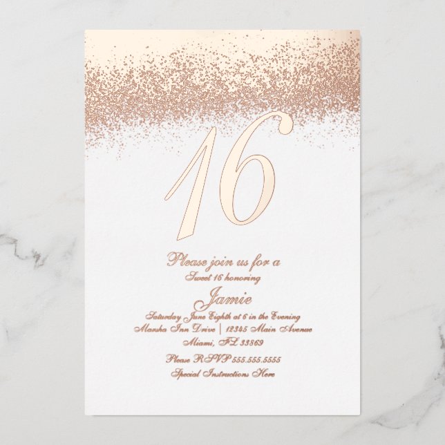 Simple Sweet Sixteen Gold Pressed Glitter  Foil   (Front)